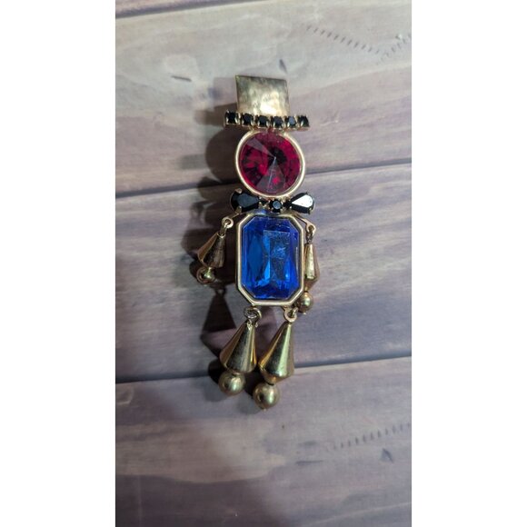 Vintage Jester-Inspired Rhinestone Brooch Gold-Tone Mardi Gras Clown Design Red - Picture 4 of 6